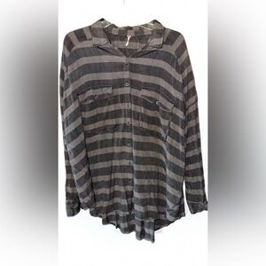 Free People Fawn Over You Relaxed striped long sleeve button down size M